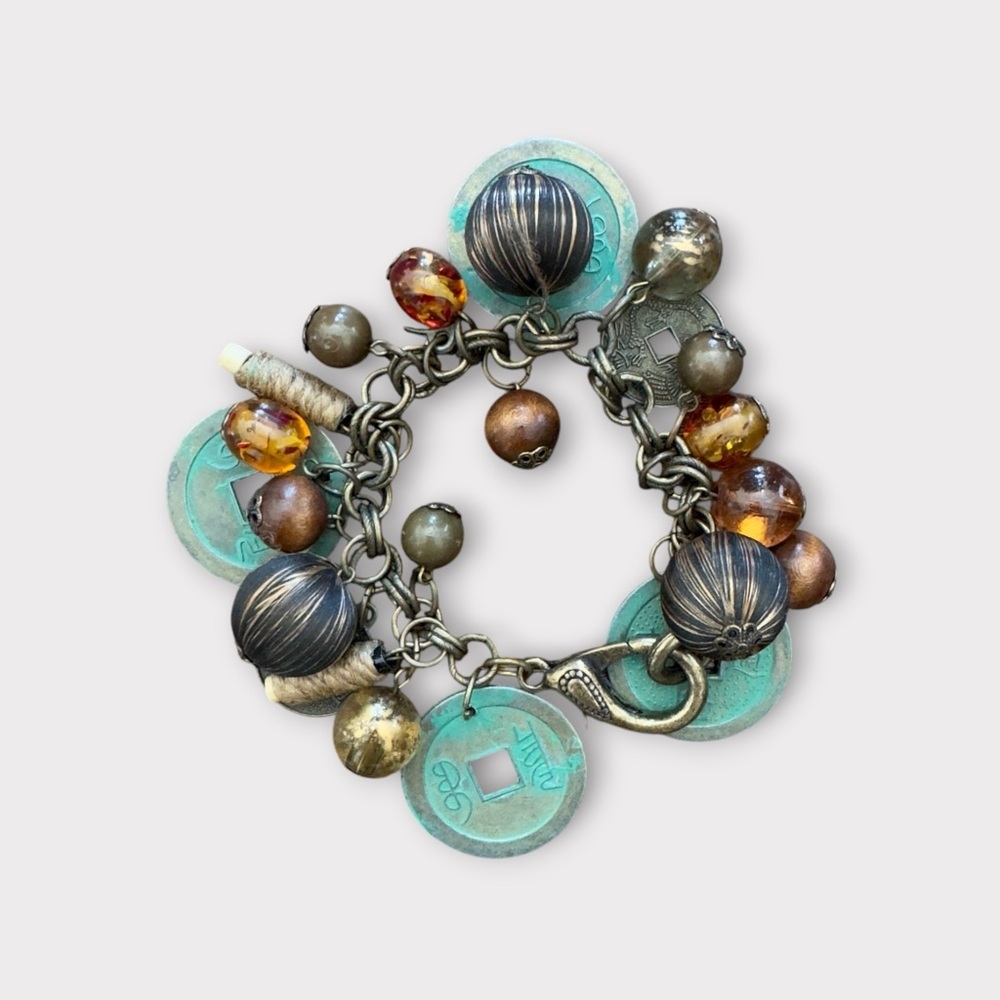Vintage-Inspired Multi-Color Coin Charm Bracelet